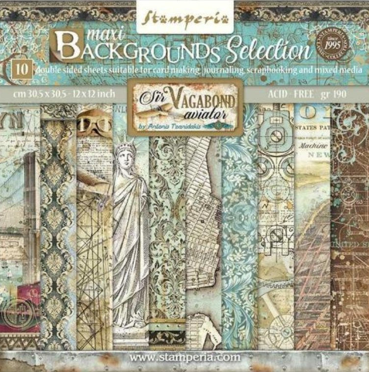 Stamperia Sir Vagabond Aviator Achtergronden 12" x 12" Papierpakket